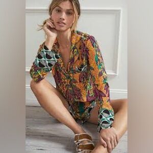 Art of Anthropologie SHADÉ AKANBI HARVEST PAJAMA top in yellow size small
